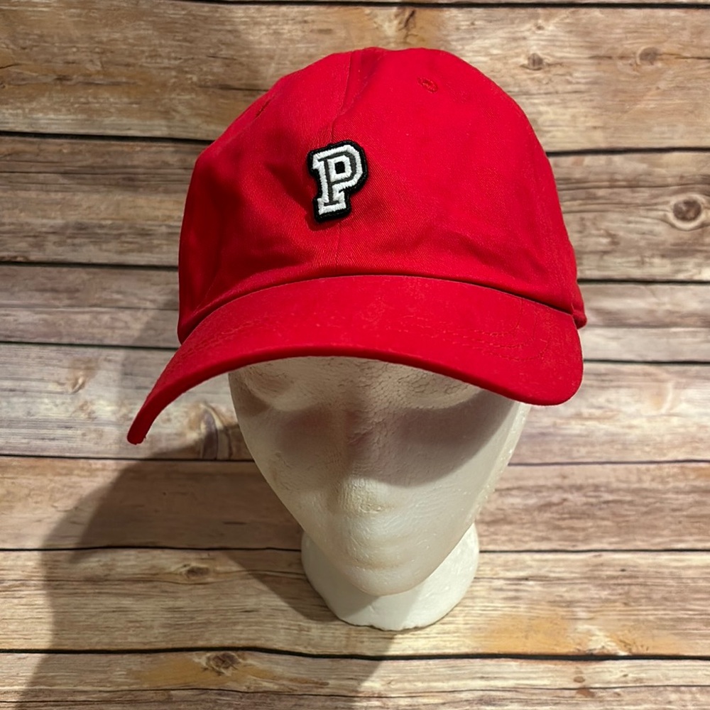 Pink red baseball hat GUC embroidery P on front